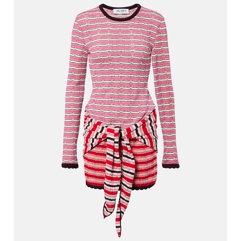 The Attico Striped crochet cotton minidress