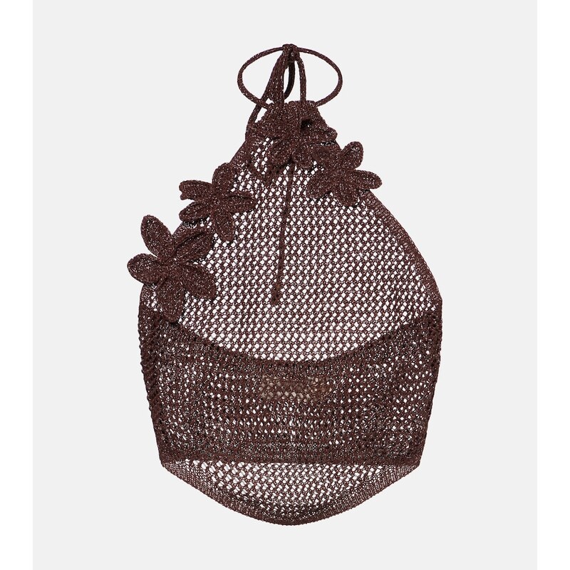 Bananhot Cori open-knit halterneck lamÃ crop top
