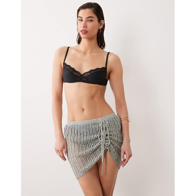 Miss Selfridge beach sequin crochet ruch side sarong mini skirt in 115516092