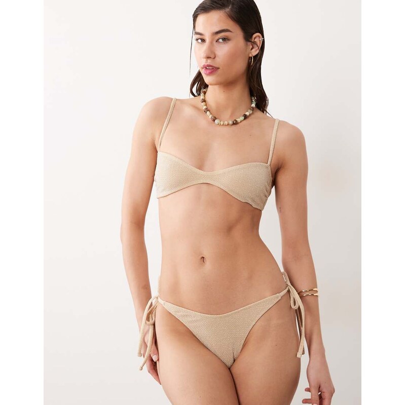 Miss Selfridge mini glitter bikini top in gold