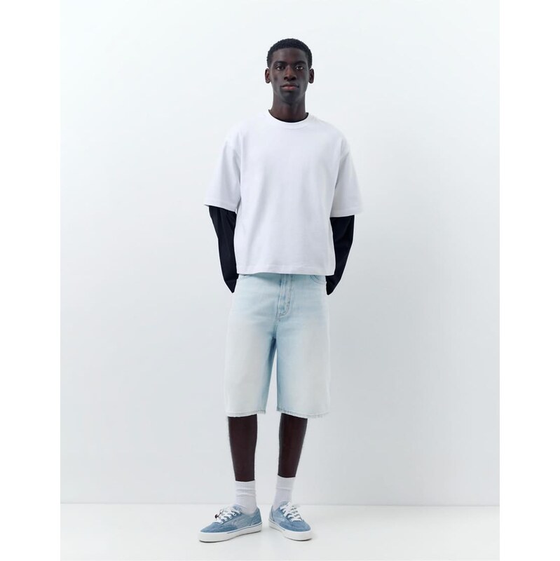 Pull&Bear Skater denim bermuda shorts in pale blue