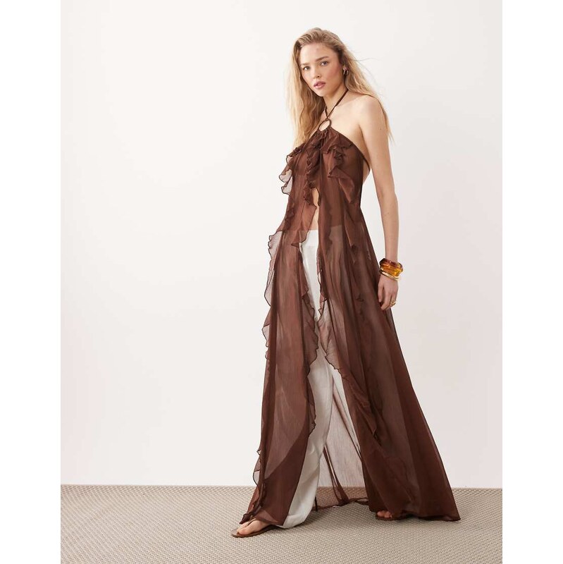 Miss Selfridge beach chiffon halterneck ring detail ruffle maxi cover 115033668