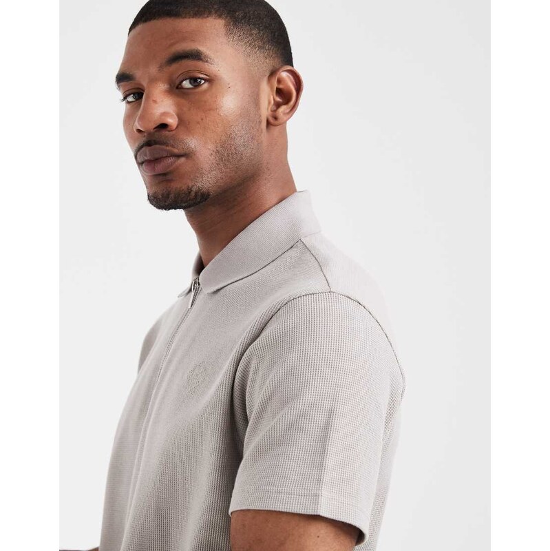 ASOS DESIGN heavyweight regular fit polo co-ord in grey waffle