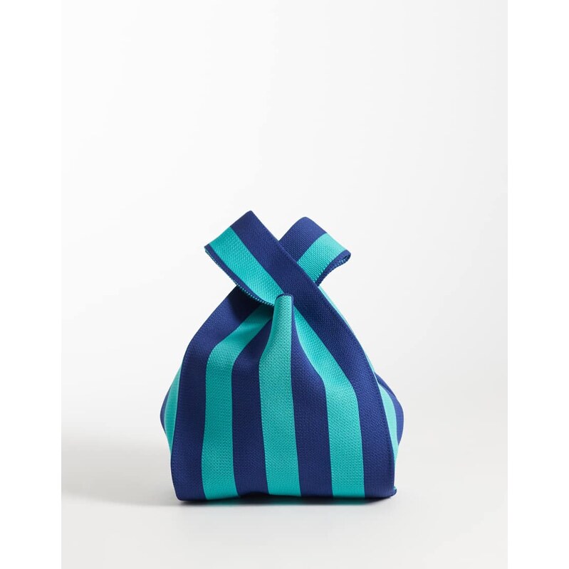 ASOS DESIGN loop through clutch bag in blue stripe-Green 115071048