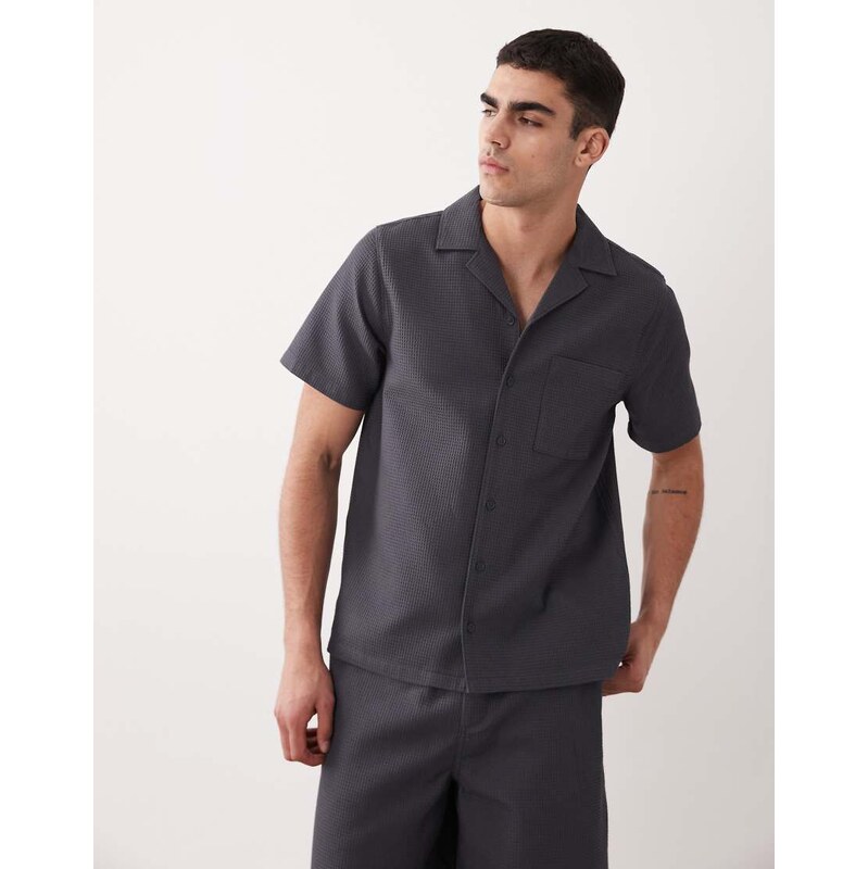 New Look co-ord waffle shirt in grey