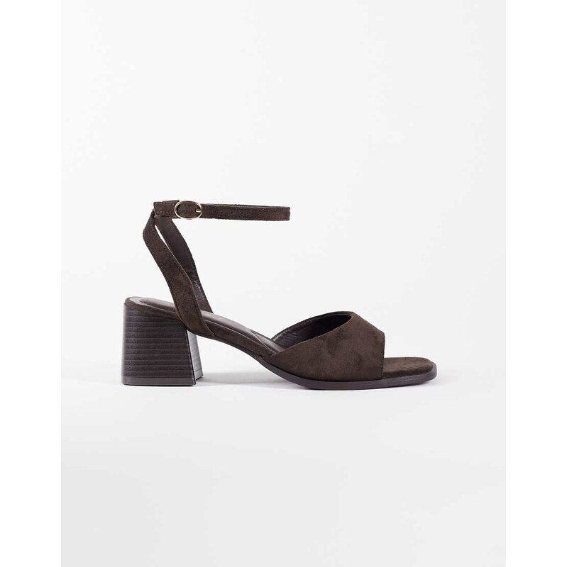 New Look faux suede block heeled sandal in mid brown 115529028