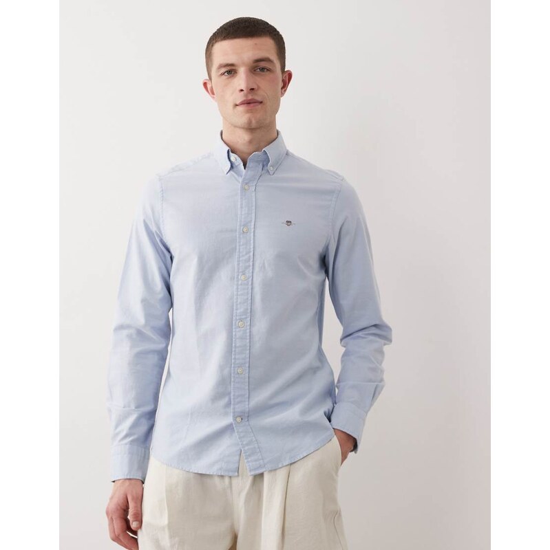 GANT icon logo slim fit oxford shirt in light blue