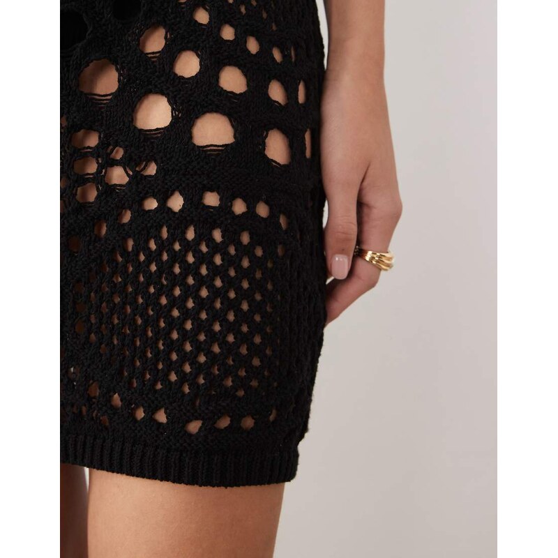 ASOS DESIGN crochet knit summer mini dress in black