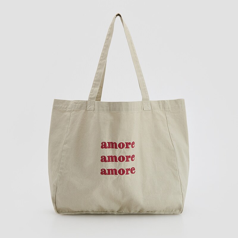 Reserved - Bavlněná taška shopper - světle šedá 114998373