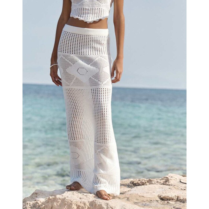 4th & Reckless crochet and lace insert elasticated waist maxi skirt co 115001517