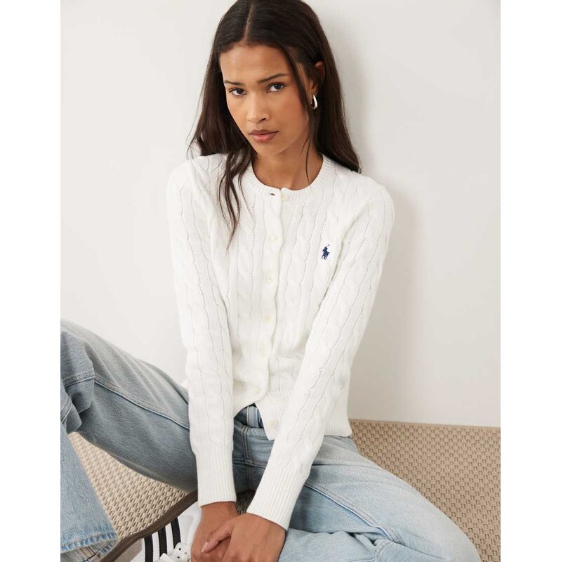 Polo Ralph Lauren longsleeve caridgan in white-Navy