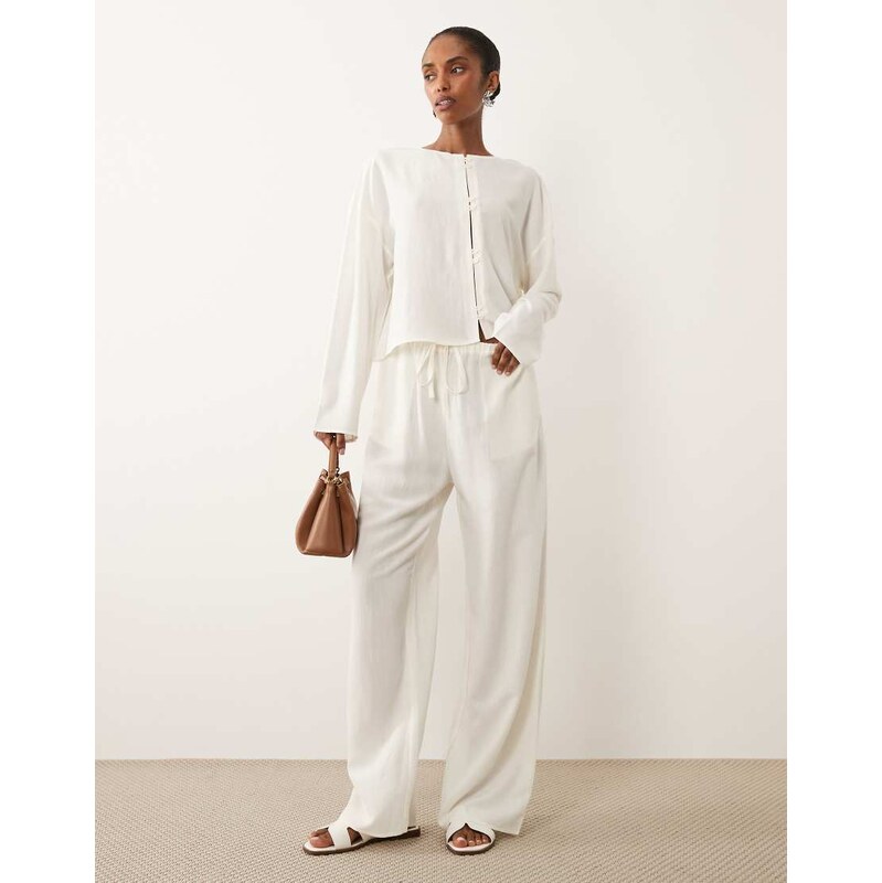 ASOS DESIGN linen blend pull on trouser co ord in ecru-White 115547032