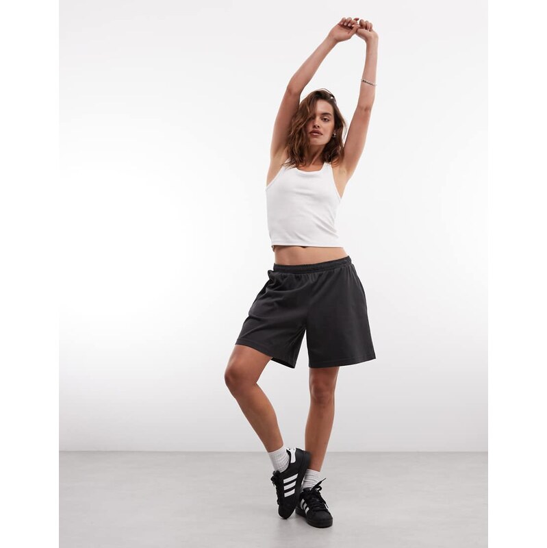 Weekday jersey shorts in off-black