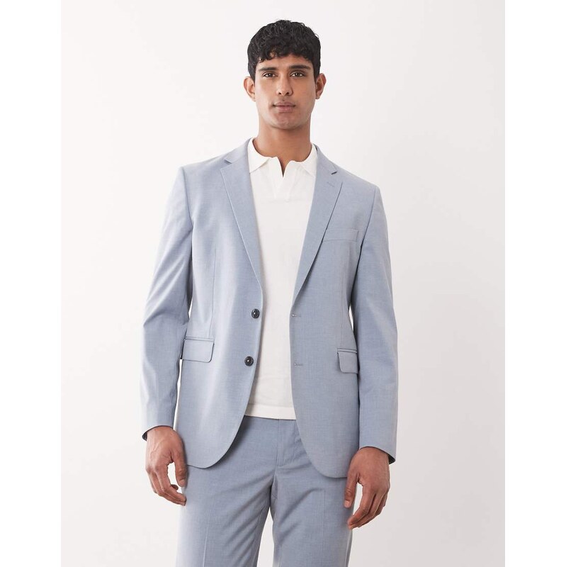 Mango Paris super slim fit suit blazer co-ord in light blue