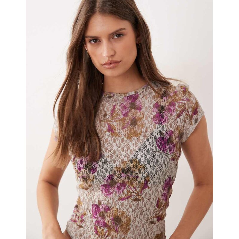 ASOS DESIGN co-ord printed lace baby tee in antique floral print