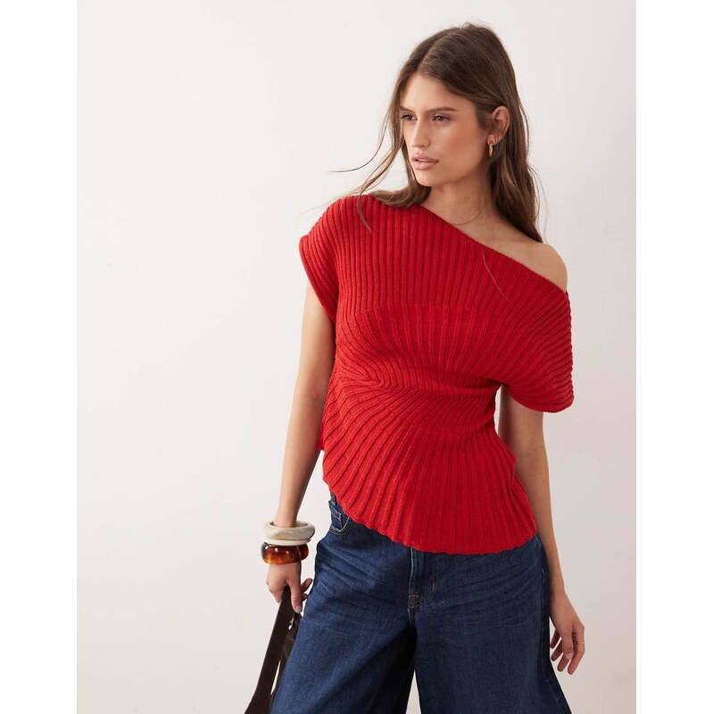 ASOS DESIGN knitted cinched pleated top in red