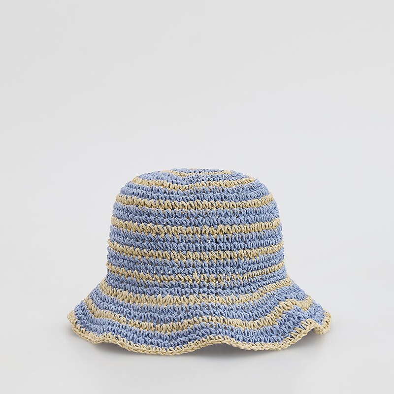Reserved - Pletený klobouk bucket - modrá 115001616