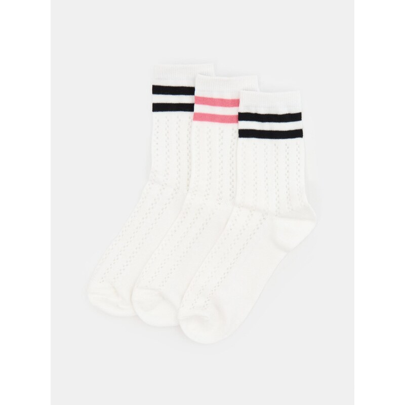 Sinsay - Žebrované ponožky 3 pack - krémová 115003591