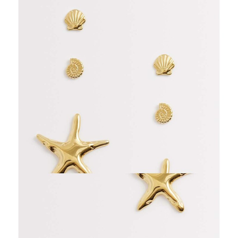 Kaiia 3 pack stainless steel starfish and shell stud earrings in gold 115155909