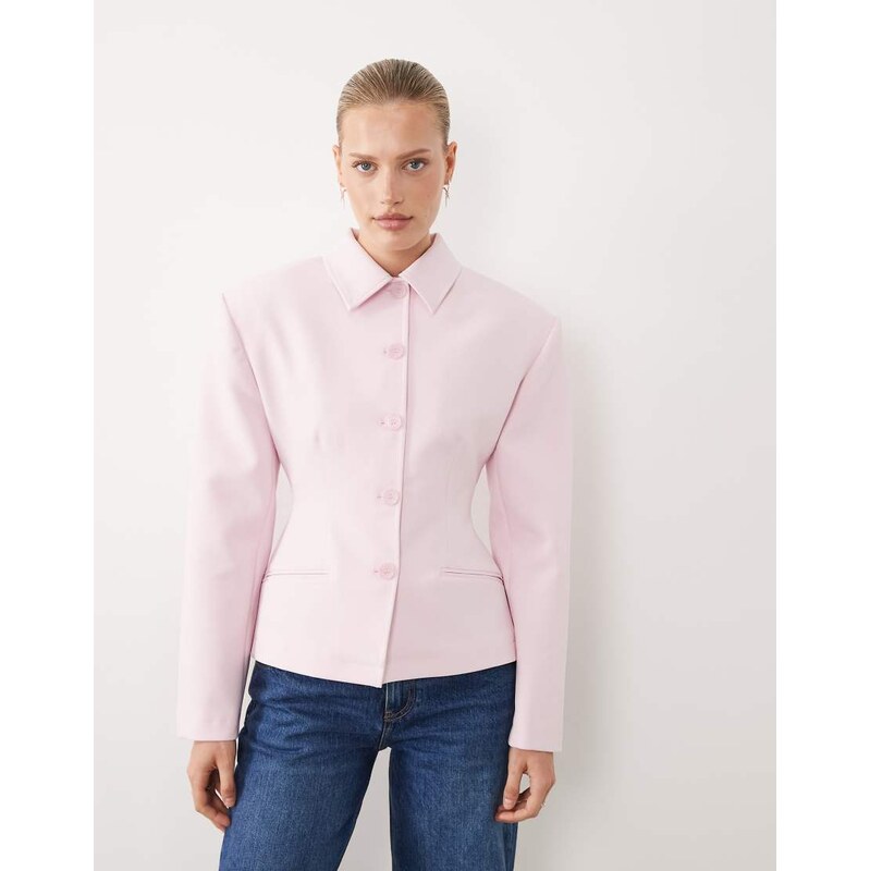 ASOS DESIGN button through cinch blazer in pink