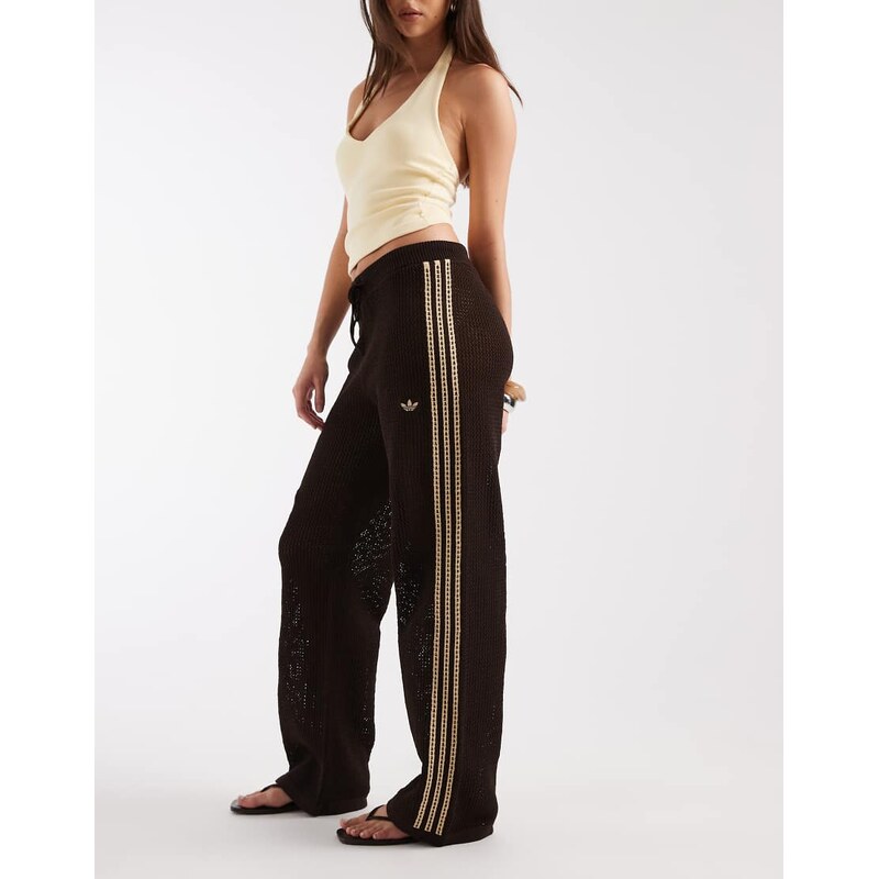 adidas Originals crochet track pants in brown