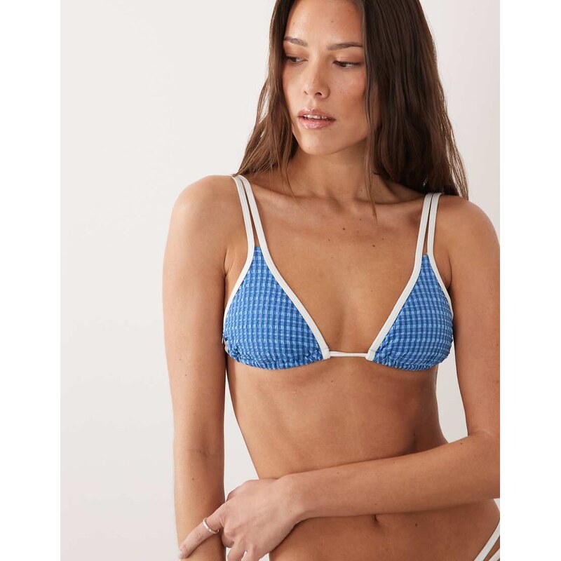 Rhythm Lola Check double strap triangle bikini top in blue 115005273