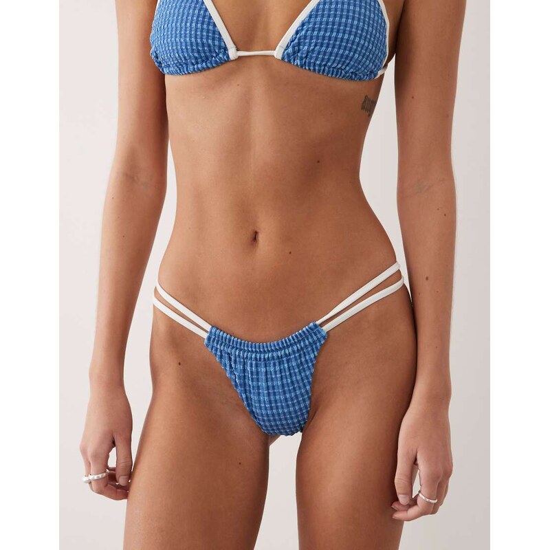 Rhythm Lola Check double strap bikini bottoms in blue 115005274