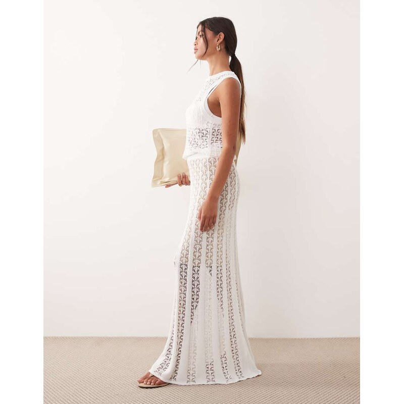 ARRANGE open knit maxi skirt in white