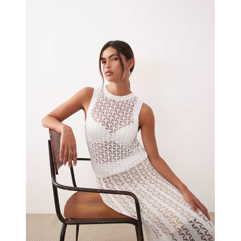 ARRANGE open knit tank top in white