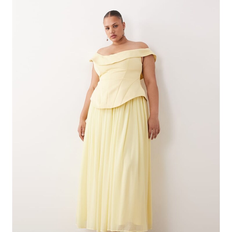 ARRANGE Curve fallen shoulder structured maxi dress with full