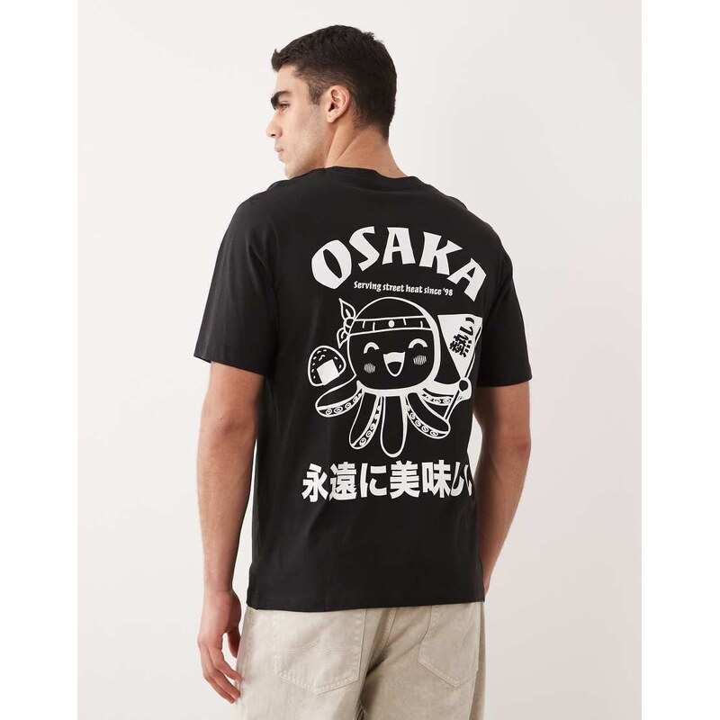 Jack & Jones oversized t-shirt with japanese back print in black