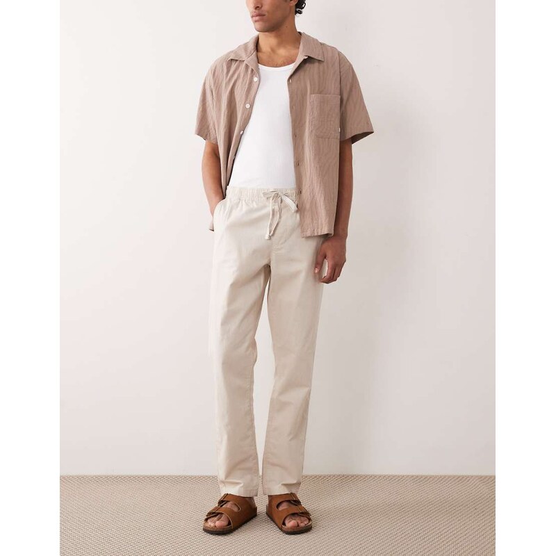 ASOS DESIGN linen blend trousers in stone-Neutral