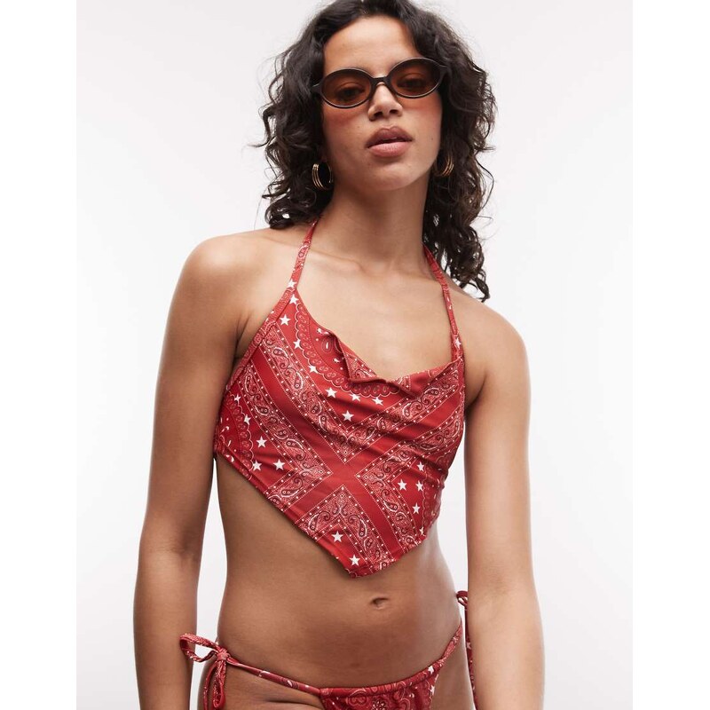 COLLUSION bandana print tankini bikini top in red 115005313