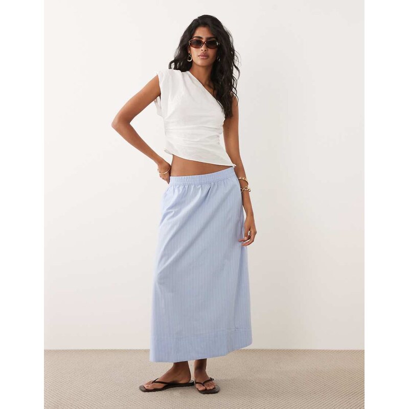 JDY poplin maxi skirt in light blue stripes
