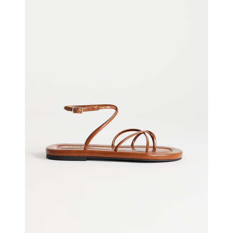 Topshop Emma strappy flat sandal in tan-Brown