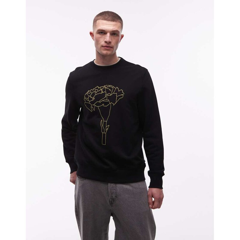PS Paul Smith floral line drawing print sweatshirt in black