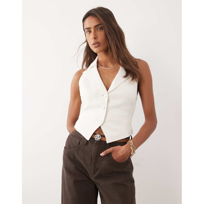 Good American luxe suiting halter neck waistcoat in soft cream -