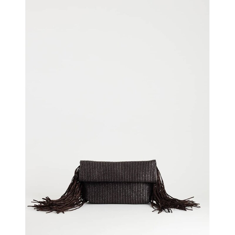 Topshop Tassel oversized weave clutch bag in chocolate-Brown 115005357