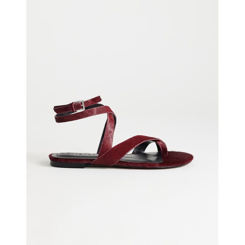 Topshop Erika flat sandal in red hair on real leather