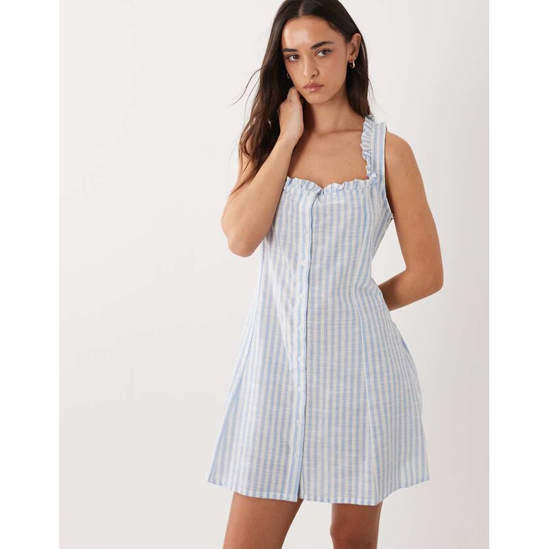 Esmee mini beach dress with ruffle trim in blue & white stripe