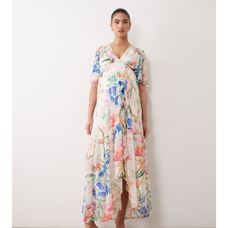 Hope & Ivy Maternity maxi wrap tie waist detail dress in white