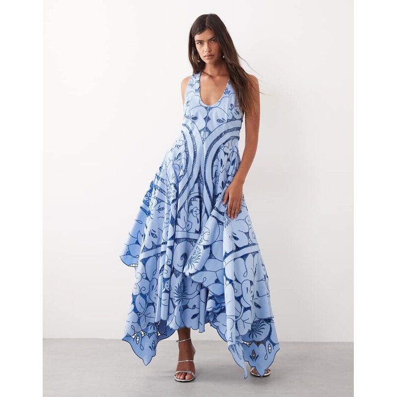 ARRANGE floral cutwork embroidered square cut hem maxi dress in