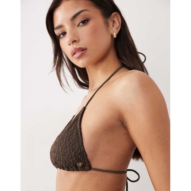 Candypants broderie triangle bikini top in brown