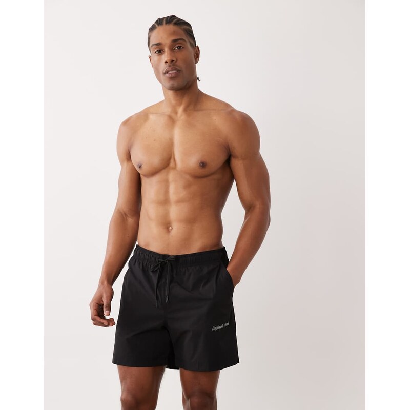 Jack & Jones orginals logo swim shorts in black