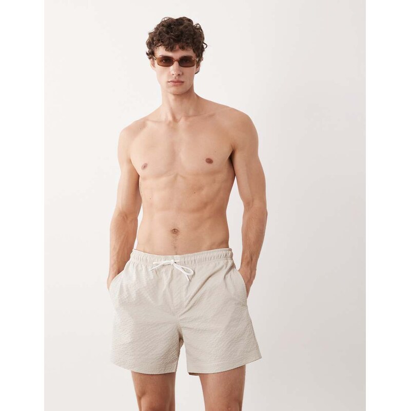 Jack & Jones seersucker swim shorts in cream-White