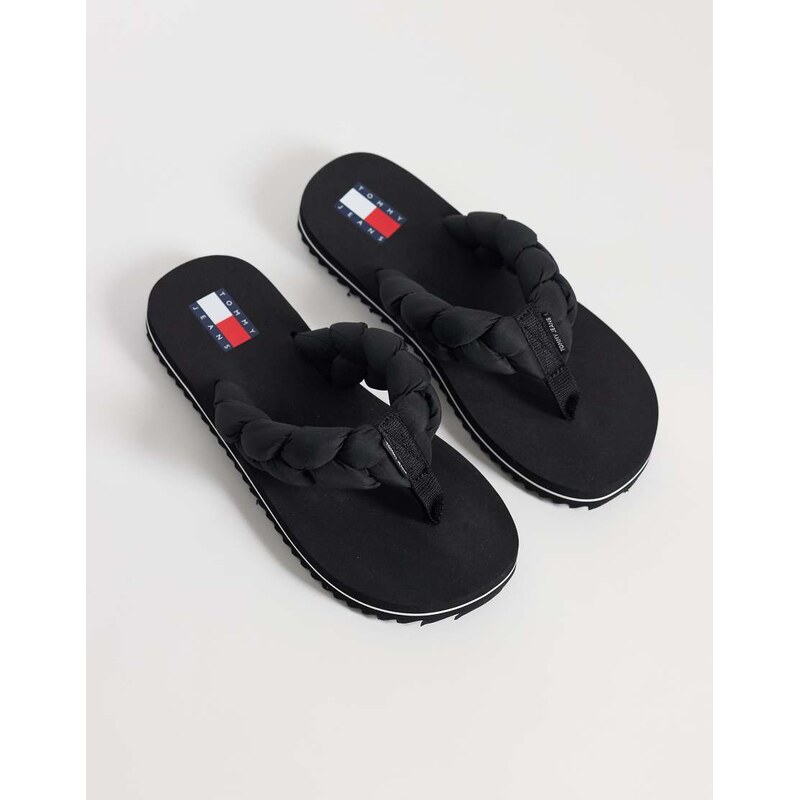 Tommy Jeans chunky flip flops with braid detail in black 115005401
