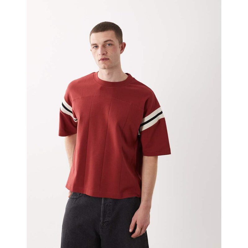 ASOS DESIGN boxy oversized t-shirt with contrast panel in red