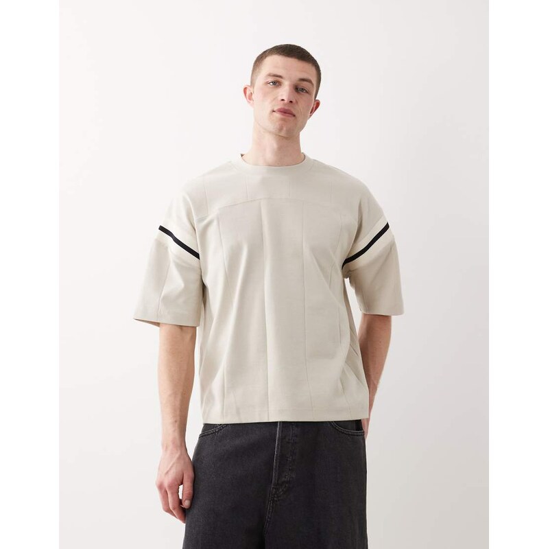 ASOS DESIGN boxy oversized t-shirt with contrast panel in stone