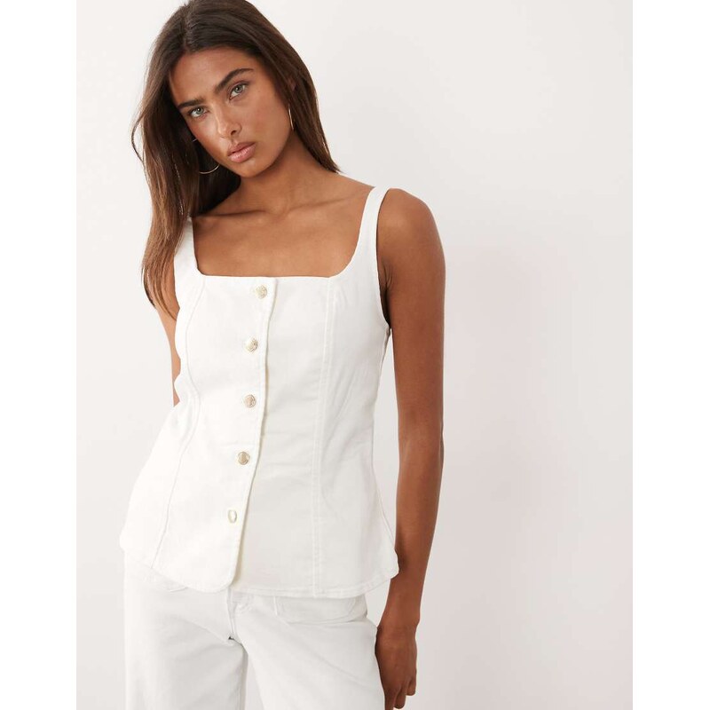 Good American denim button front waistcoat co-ord in white 115005431