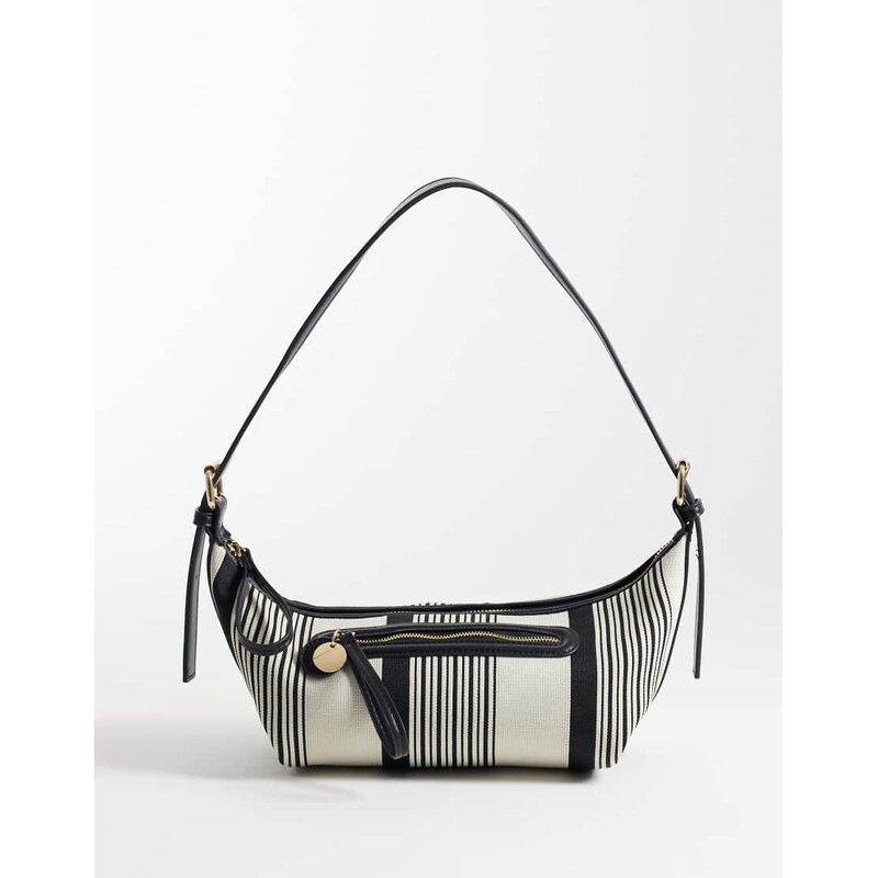 ASOS DESIGN canvas shoulder bag in mono stripe-Multi